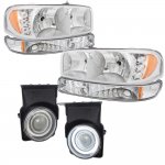 2005 GMC Sierra 1500HD Chrome LED DRL Headlights Set and Halo Projector Fog Lights