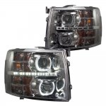 2013 Chevy Silverado 3500HD Smoked Halo LED DRL Projector Headlights