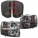 2008 Chevy Silverado 3500HD Smoked Halo DRL Projector Headlights and LED Tail Lights