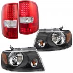 2005 Ford F150 Black Headlights and LED Tail Lights Red Clear