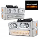 Chevy 3500 Pickup 1994-1998 Clear DRL Headlights and LED Bumper Lights