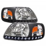 1999 Ford Expedition Black Chrome Headlights LED DRL