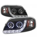 2000 Ford Expedition Black LED DRL Projector Headlights with Halo