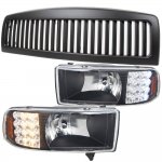 2002 Dodge Ram 3500 Black Vertical Grille and Headlights with LED Signal