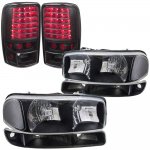 2000 GMC Yukon XL Black Clear Headlights Set and LED Tail Lights