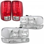2002 GMC Yukon XL Chrome Clear Headlights Set and LED Tail Lights Red Clear 2002 GMC Yukon XL Chrome Clear Headlights Set and LED Tail Lights Red Clear