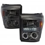 2013 Ford F250 Super Duty Smoked Halo Projector Headlights LED DRL
