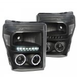 2013 Ford F250 Super Duty Black Clear Halo Projector Headlights LED DRL