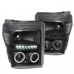 2016 Ford F450 Super Duty Black Clear Halo Projector Headlights LED DRL