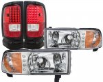 2002 Dodge Ram 3500 Chrome DRL Headlights and LED Tail Lights Red Clear
