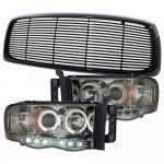 Dodge Ram 2002-2005 Black Billet Grille and Smoked Projector Headlights
