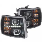2011 Chevy Silverado 3500HD Black Halo LED DRL Projector Headlights