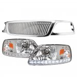 Ford Expedition 1999-2002 Chrome Vertical Grille LED DRL Headlights