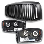 2007 Dodge Ram 3500 Matte Black Vertical Grille and Projector Headlights Set