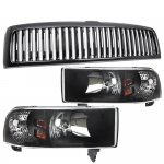 Dodge Ram 3500 1994-2002 Black Vertical Grille and Euro Headlights Set Dodge Ram 3500 1994-2002 Black Vertical Grille and Euro Headlights Set