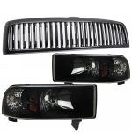 1998 Dodge Ram 3500 Black Vertical Grille and Black Smoked Euro Headlights Set