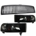 Dodge Ram 3500 1994-2002 Black Vertical Grille and Black Smoked Euro Headlights Set Dodge Ram 3500 1994-2002 Black Vertical Grille and Black Smoked Euro Headlights Set