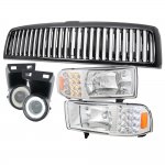 1995 Dodge Ram Black Vertical Grille and Headlights with LED Corner Lights Fog light