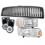 2000 Dodge Ram 3500 Black Vertical Grille and Headlights with LED Corner Lights Fog light
