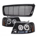 2004 Ford F150 Black Billet Grille and Smoked Projector Headlights