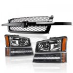 2003 Chevy Silverado 2500HD Black Grille and Headlights LED Bumper Lights