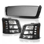 2005 Chevy Silverado 1500 Black Mesh Grille and Headlights Conversion