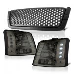 2003 Chevy Silverado 2500 Black Custom Grille and Smoked Headlights Conversion