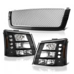 2003 Chevy Silverado 2500 Black Grille Silver Mesh and Headlights Conversion