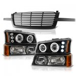 Chevy Silverado 3500 2003-2004 Black Front Grille and Projector Headlights