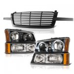 Chevy Silverado 3500 2003-2004 Black Front Grille and Halo Headlights