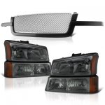 Chevy Avalanche 2003-2006 Black Grille Silver Mesh and Smoked Headlights Chevy Avalanche 2003-2006 Black Grille Silver Mesh and Smoked Headlights