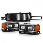 1999 GMC Sierra 2500 Black Vertical Grille and Headlights Set