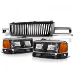 2005 GMC Sierra 1500 Black Vertical Grille and Headlights Set