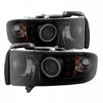 2000 Dodge Ram 2500 Black Smoked CCFL Halo Projector Headlights with LED
