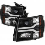 2007 Chevy Silverado 3500HD Black Projector Headlights DRL Tube Facelift
