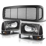 2004 Ford F350 Super Duty Black Grille and Headlights Set