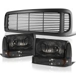 2000 Ford Excursion Black Grille and Smoked Headlights Set