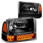 Ford Excursion 2000-2004 Black Headlights LED Bumper Lights