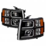 2012 Chevy Silverado 3500HD Black LED DRL Projector Headlights