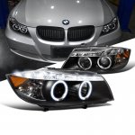 BMW 3 Series Sedan 2006-2008 Halo Black Halogen Projector Headlights LED