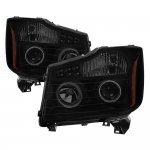 Nissan Titan 2004-2015 Black Smoked LED Halo Projector Headlights
