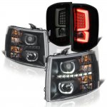 2007 Chevy Silverado Black Halo DRL Projector Headlights Optic LED Tail Lights Black Smoked