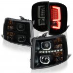 2012 Chevy Silverado 3500HD Black Smoked Halo DRL Projector Headlights Custom LED Tail Lights