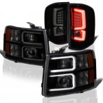 2013 Chevy Silverado Black Smoked Custom DRL Projector Headlights LED Tail Lights