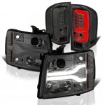 2007 Chevy Silverado 3500HD Smoked Tube DRL Projector Headlights Custom LED Tail Lights