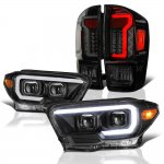 Toyota Tacoma TRD 2016-2023 Black DRL Projector Headlights Smoked LED Tail Lights
