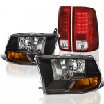 Dodge Ram 3500 2010-2018 Black Headlights Red LED Tail Lights