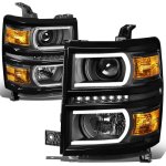 Chevy Silverado 1500 2014-2015 Black Projector Headlights Tube DRL Chevy Silverado 1500 2014-2015 Black Projector Headlights Tube DRL