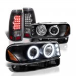 GMC Sierra 3500 2001-2006 Black Halo Projector Headlights LED Tail Lights