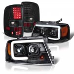 2006 Ford F150 Black Tube DRL Projector Headlights LED Tail Lights